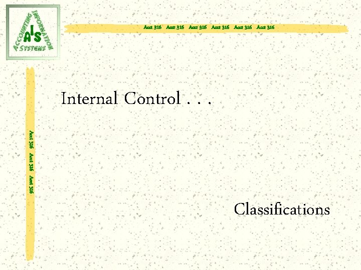 Acct 316 Acct 316 Internal Control. . . Acct 316 Classifications 