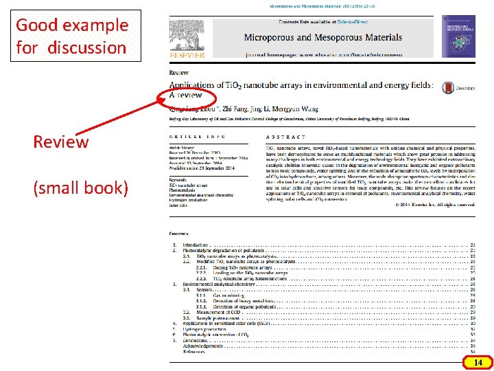 Good example for discussion Review (small book) 14 