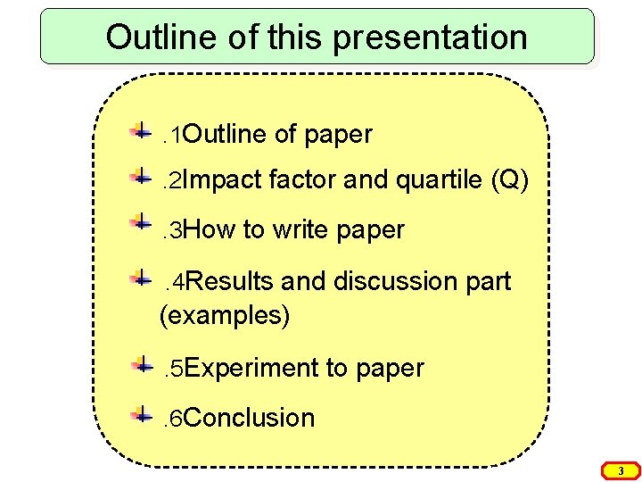 Outline of this presentation. 1 Outline of paper. 2 Impact factor and quartile (Q).