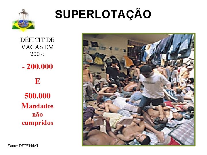 SUPERLOTAÇÃO DÉFICIT DE VAGAS EM 2007: - 200. 000 E 500. 000 Mandados não