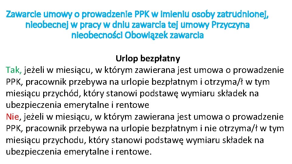 Zawarcie umowy o prowadzenie PPK w imieniu osoby zatrudnionej, nieobecnej w pracy w dniu Zawarcie umowy o prowadzenie PPK w imieniu osoby zatrudnionej, nieobecnej w pracy w dniu