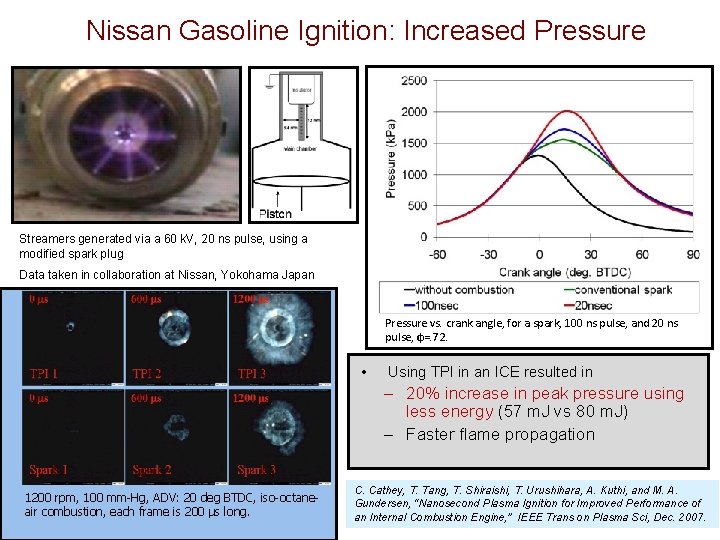 Nissan Gasoline Ignition: Increased Pressure Streamers generated via a 60 k. V, 20 ns