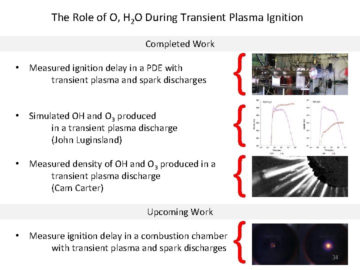 The Role of O, H 2 O During Transient Plasma Ignition Completed Work •