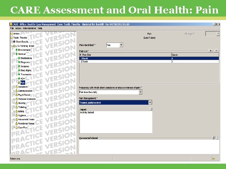 CARE Assessment and Oral Health: Pain 