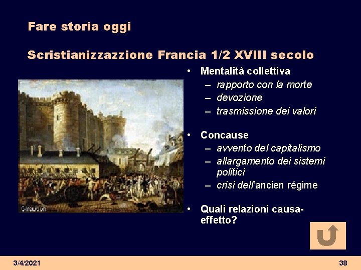 Fare storia oggi Scristianizzazzione Francia 1/2 XVIII secolo • Mentalità collettiva – rapporto con