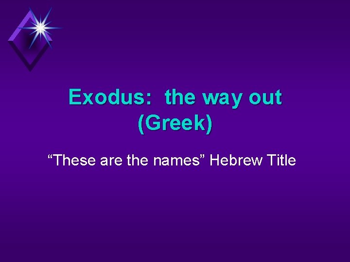 Exodus: the way out (Greek) “These are the names” Hebrew Title 