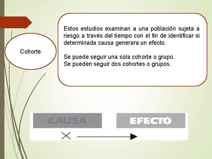 Estos estudios examinan a una población sujeta a riesgo a través del tiempo con