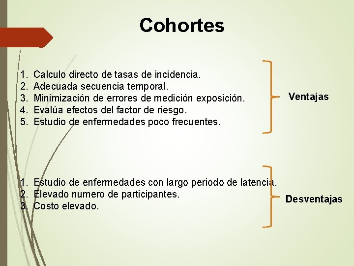 Cohortes 1. 2. 3. 4. 5. Calculo directo de tasas de incidencia. Adecuada secuencia