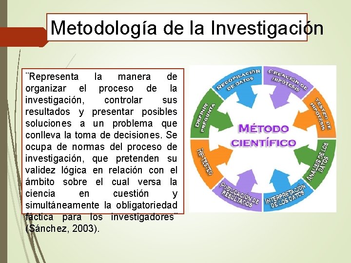 Metodología de la Investigación ¨Representa la manera de organizar el proceso de la investigación,