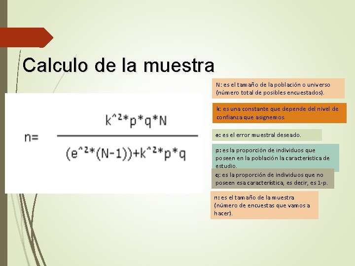 Calculo de la muestra N: es el tamaño de la población o universo (número