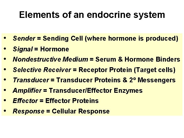 Elements of an endocrine system • • Sender = Sending Cell (where hormone is