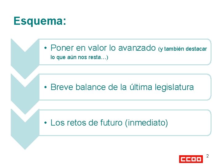 Esquema: • Poner en valor lo avanzado (y también destacar lo que aún nos