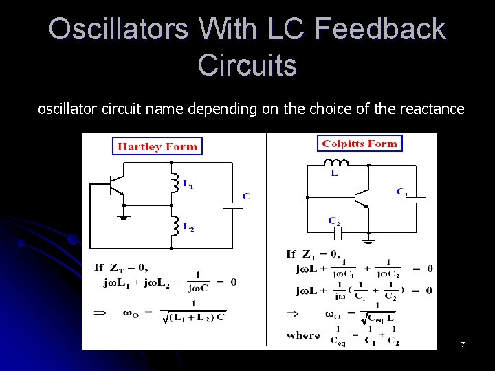 Oscillators With LC Feedback Circuits oscillator circuit name depending on the choice of the Oscillators With LC Feedback Circuits oscillator circuit name depending on the choice of the