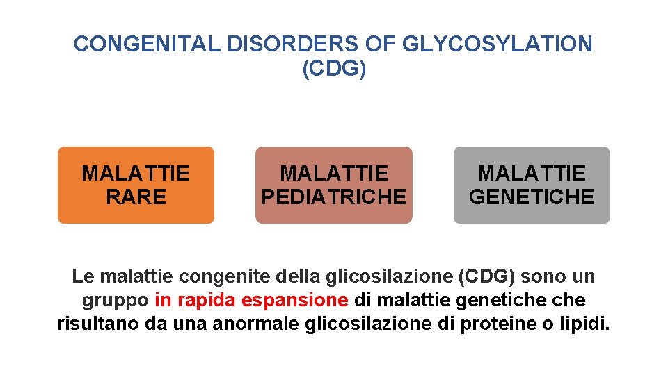 CONGENITAL DISORDERS OF GLYCOSYLATION (CDG) MALATTIE RARE MALATTIE PEDIATRICHE MALATTIE GENETICHE Le malattie congenite