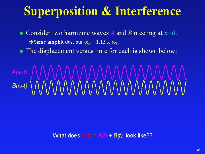 Superposition & Interference l Consider two harmonic waves A and B meeting at x=0.