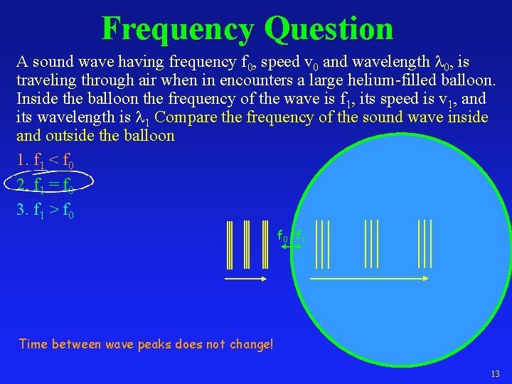 Frequency Question A sound wave having frequency f 0, speed v 0 and wavelength