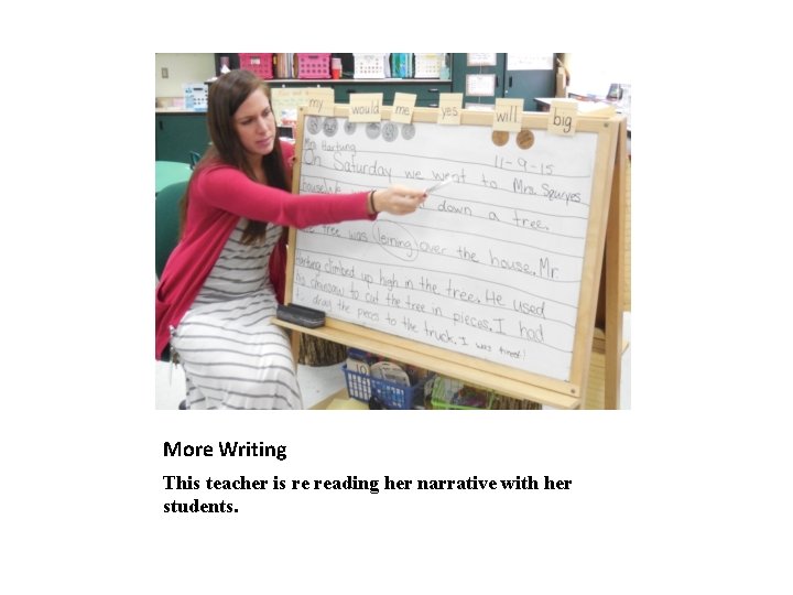 More Writing This teacher is re reading her narrative with her students. 