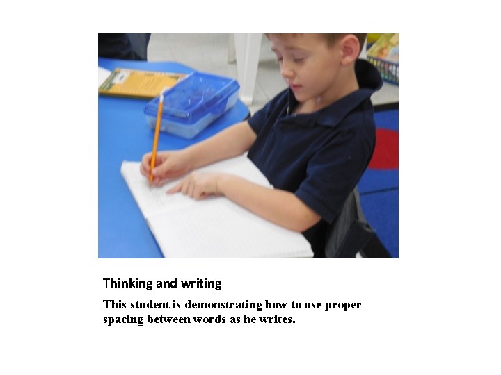 Thinking and writing This student is demonstrating how to use proper spacing between words