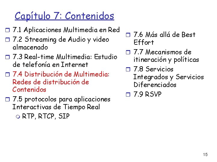Capítulo 7: Contenidos 7. 1 Aplicaciones Multimedia en Red 7. 2 Streaming de Audio