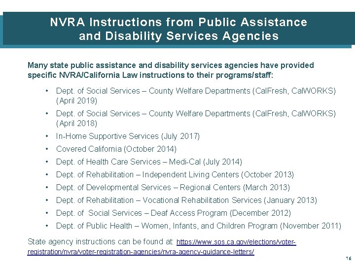 NVRA Instructions from Public Assistance and Disability Services Agencies Many state public assistance and