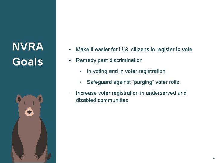 NVRA Goals • Make it easier for U. S. citizens to register to vote