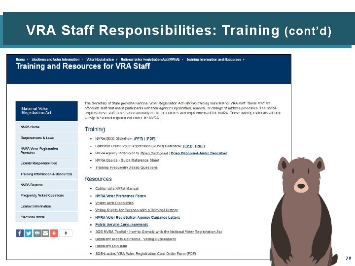 VRA Staff Responsibilities: Training (cont’d) 79 