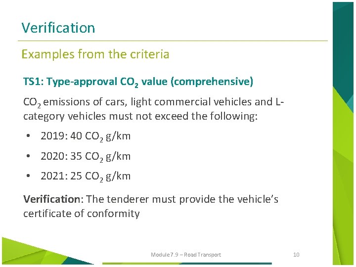 Verification Examples from the criteria TS 1: Type-approval CO 2 value (comprehensive) CO 2