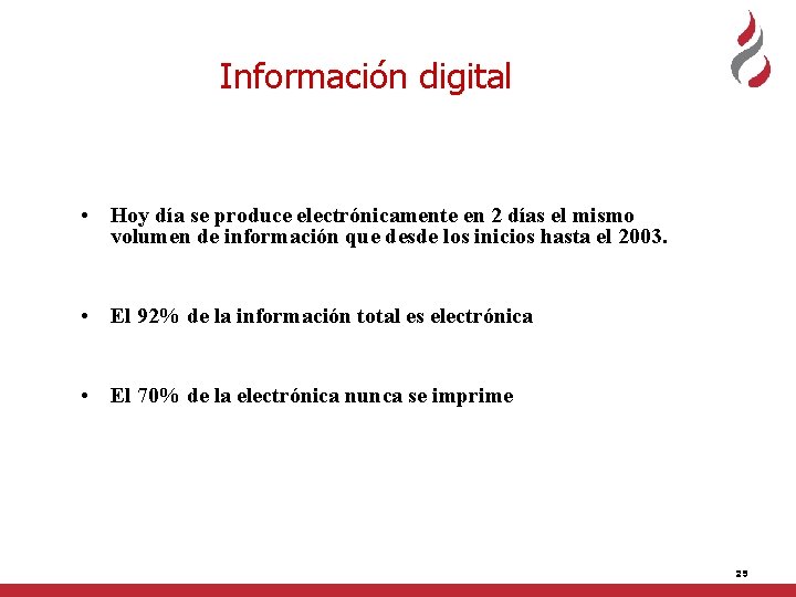 Información digital • Hoy día se produce electrónicamente en 2 días el mismo volumen