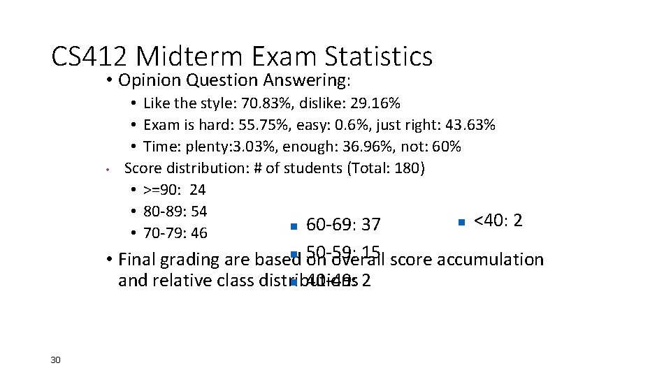 CS 412 Midterm Exam Statistics • Opinion Question Answering: • • Like the style: