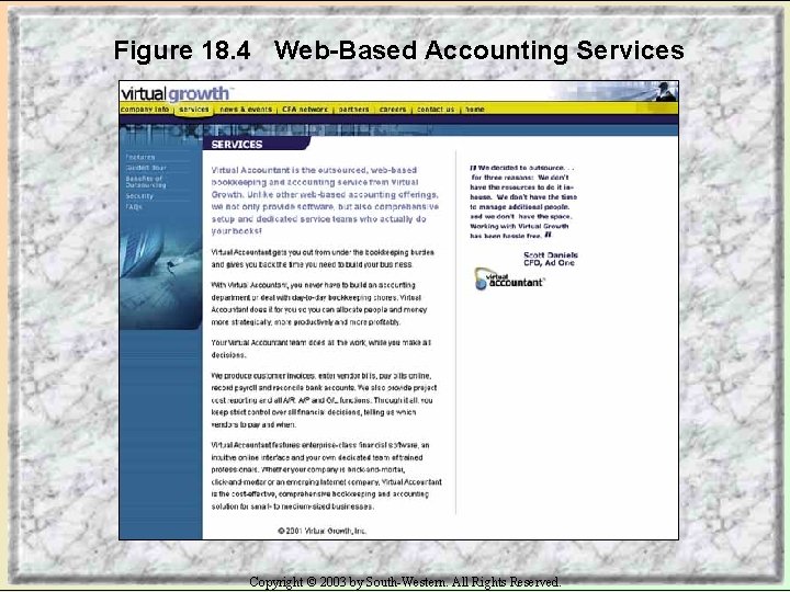 Figure 18. 4 Web-Based Accounting Services Copyright © 2003 by South-Western. All Rights Reserved.