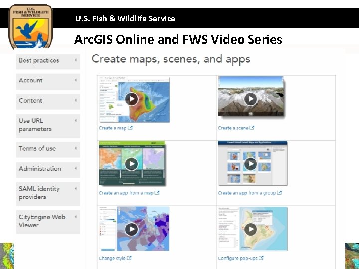 U. S. Fish & Wildlife Service Arc. GIS Online and FWS Video Series 33