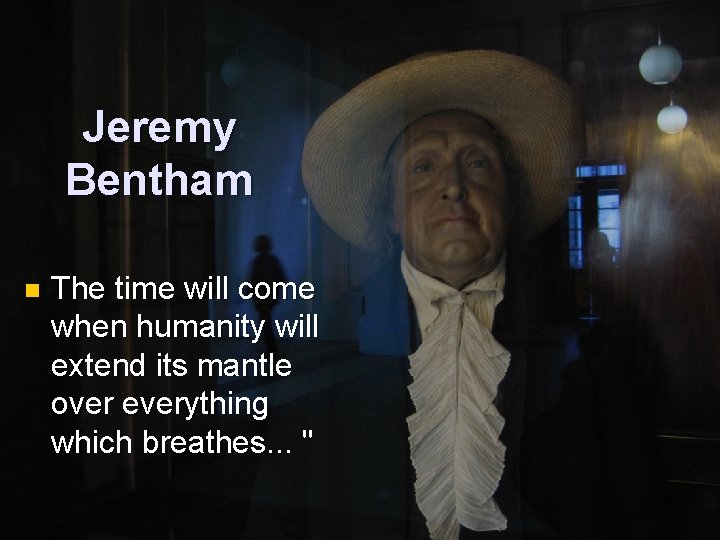 Jeremy Bentham n The time will come when humanity will extend its mantle over