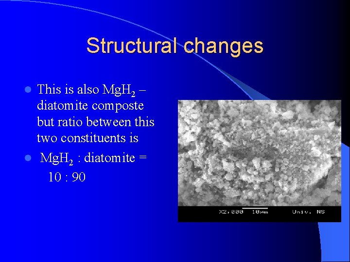 Structural changes This is also Mg. H 2 – diatomite composte but ratio between