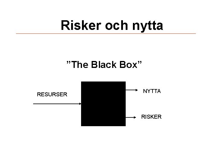 Risker och nytta ”The Black Box” RESURSER NYTTA RISKER 