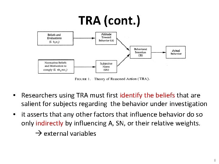 TRA (cont. ) • Researchers using TRA must first identify the beliefs that are