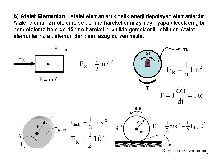 b) Atalet Elemanları : Atalet elemanları kinetik enerji depolayan elemanlardır. Atalet elemanları öteleme ve