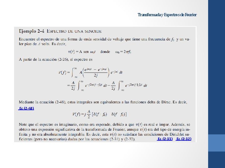 Transformada y Espectros de Fourier Ec (2 -48) Ec (2 -31) Ec (2 -32)