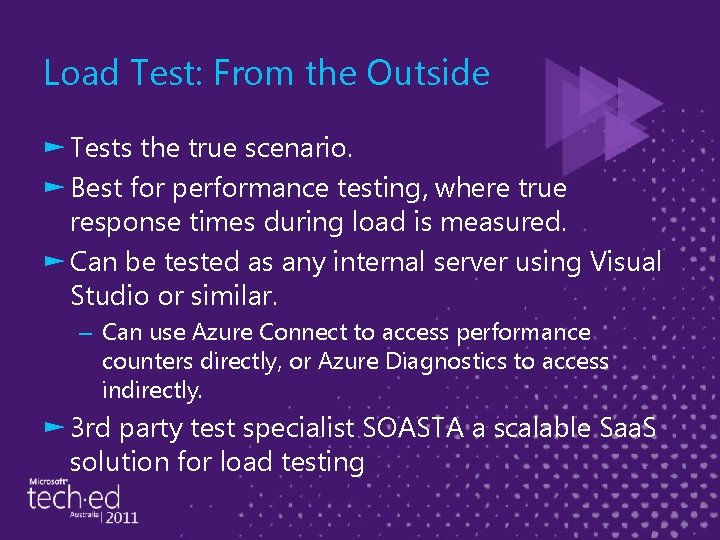 Load Test: From the Outside ► Tests the true scenario. ► Best for performance