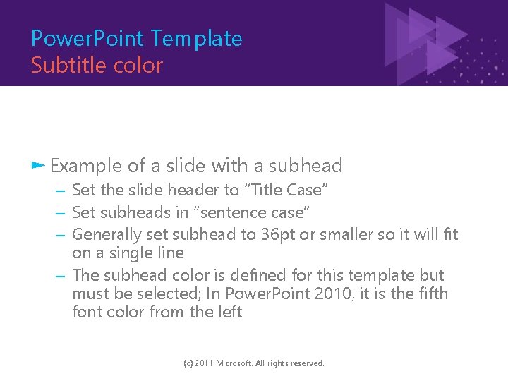 Power. Point Template Subtitle color ► Example of a slide with a subhead –