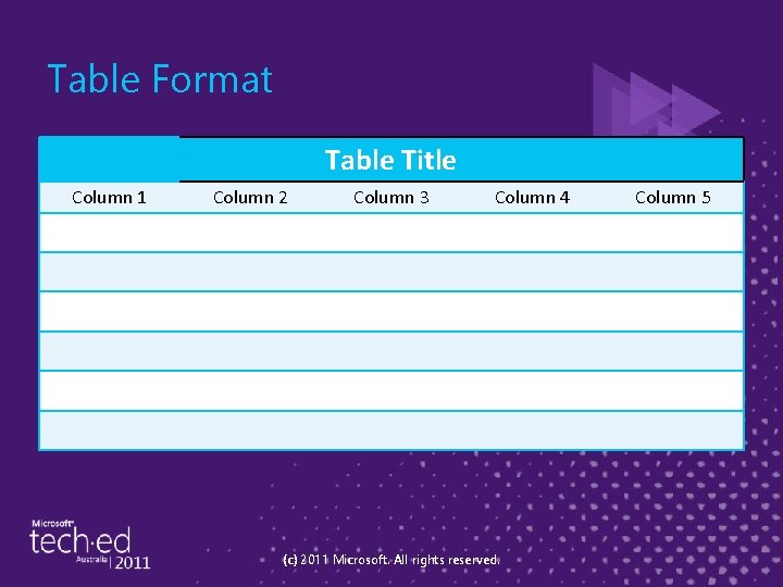 Table Format Table Title Column 1 Column 2 Column 3 Column 4 (c) 2011