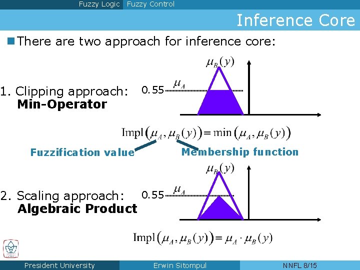 Fuzzy Logic Fuzzy Control Inference Core n There are two approach for inference core:
