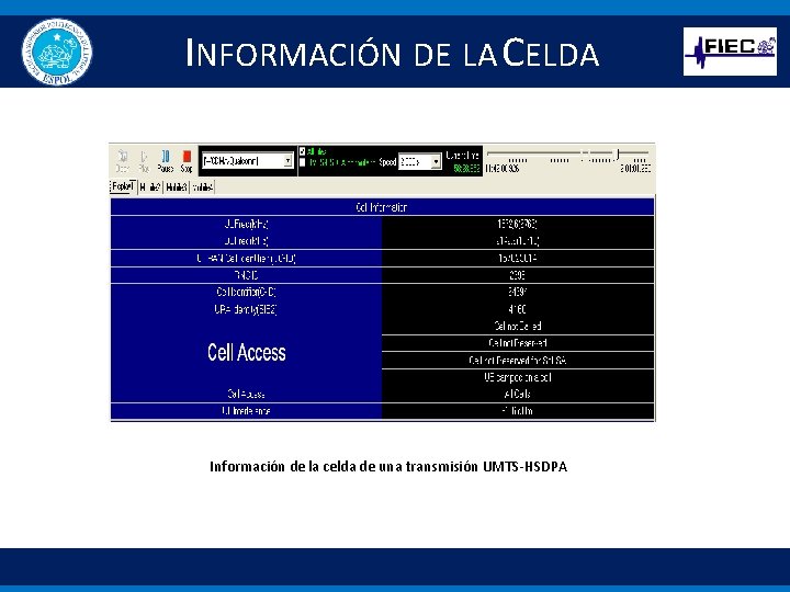 INFORMACIÓN DE LA CELDA Información de la celda de una transmisión UMTS-HSDPA 