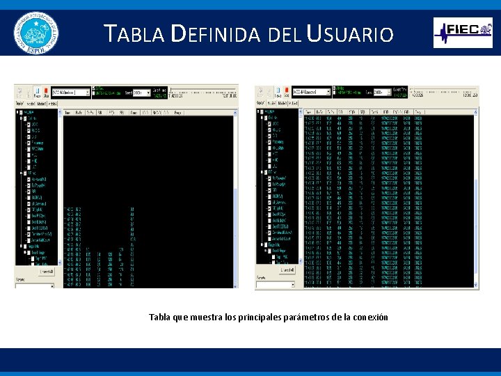 TABLA DEFINIDA DEL USUARIO Tabla que muestra los principales parámetros de la conexión 