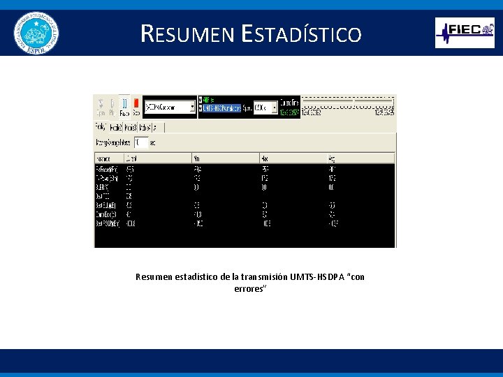 RESUMEN ESTADÍSTICO Resumen estadístico de la transmisión UMTS-HSDPA “con errores” 