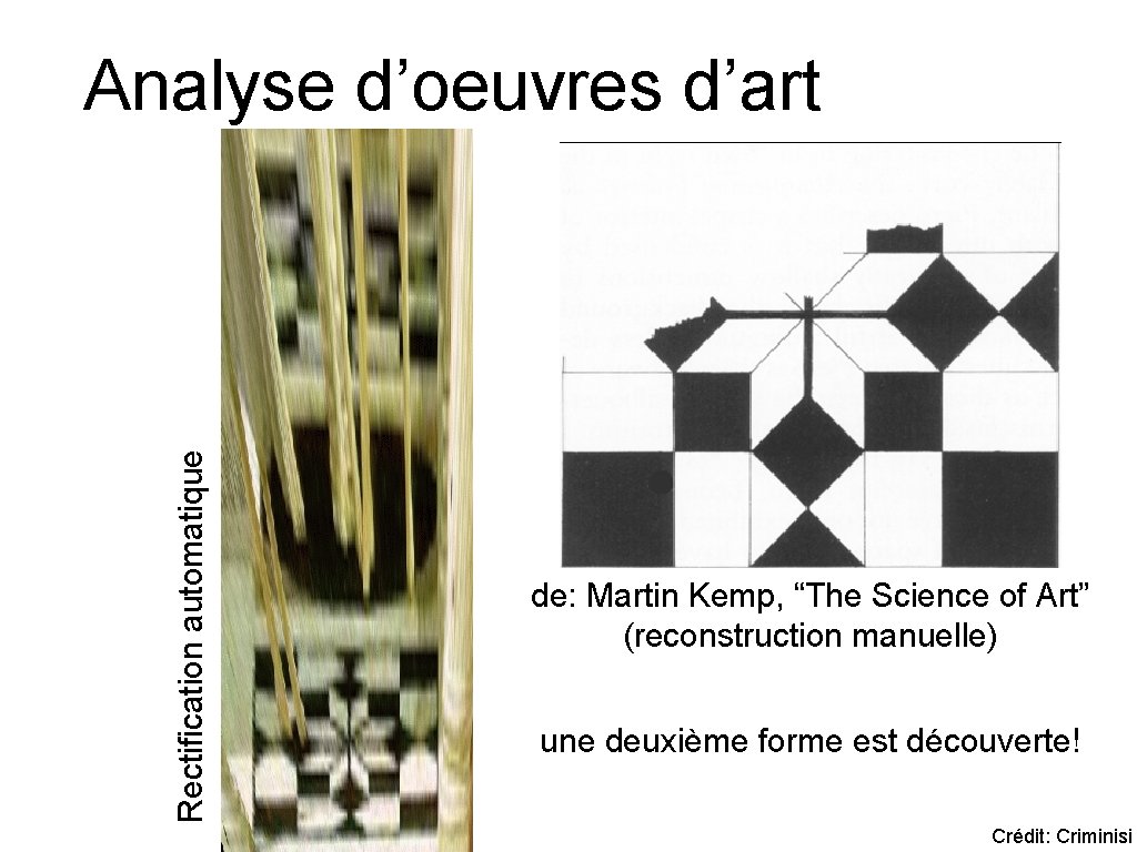 Rectification automatique Analyse d’oeuvres d’art de: Martin Kemp, “The Science of Art” (reconstruction manuelle)