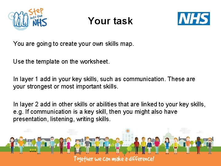 Your task You are going to create your own skills map. Use the template