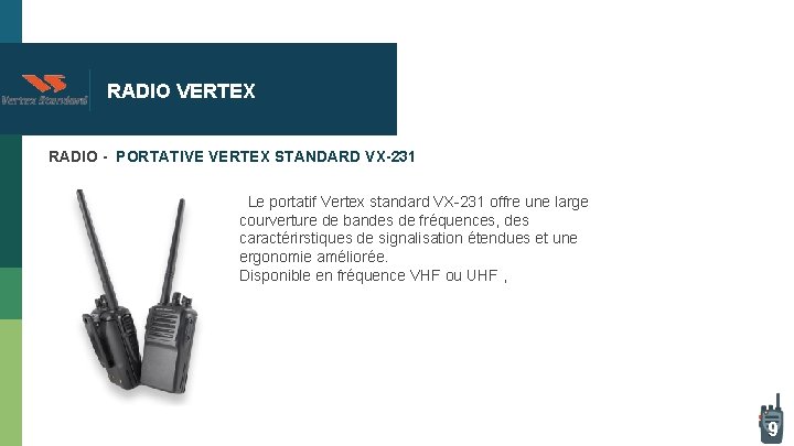 RADIO VERTEX RADIO - PORTATIVE VERTEX STANDARD VX-231 Le portatif Vertex standard VX-231 offre RADIO VERTEX RADIO - PORTATIVE VERTEX STANDARD VX-231 Le portatif Vertex standard VX-231 offre