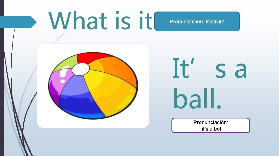 What is it? Pronunciación: Wotisit? It’s a ball. Pronunciación: it’s a bol 