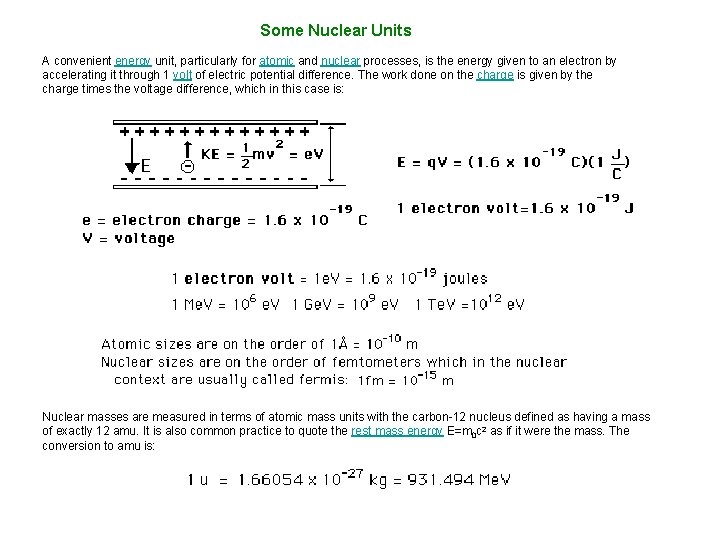 Some Nuclear Units A convenient energy unit, particularly for atomic and nuclear processes, is