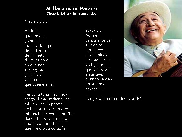 Mi llano es un Paraíso Sigue la letra y te la aprendes A. a.